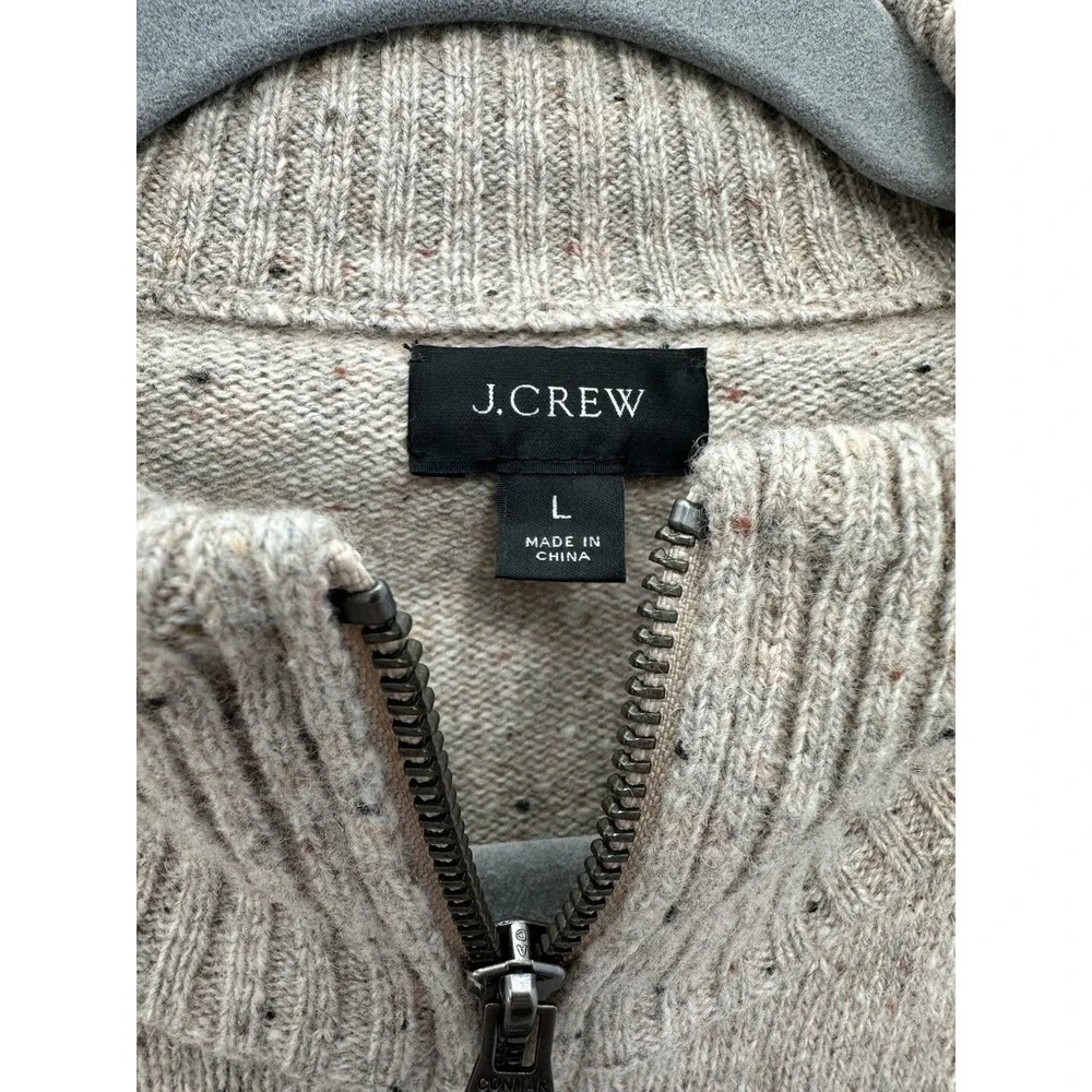 JCrew Mens L Merino Wool Blend Donegal Fleck Half Zip Sweater Beige Brown J7612